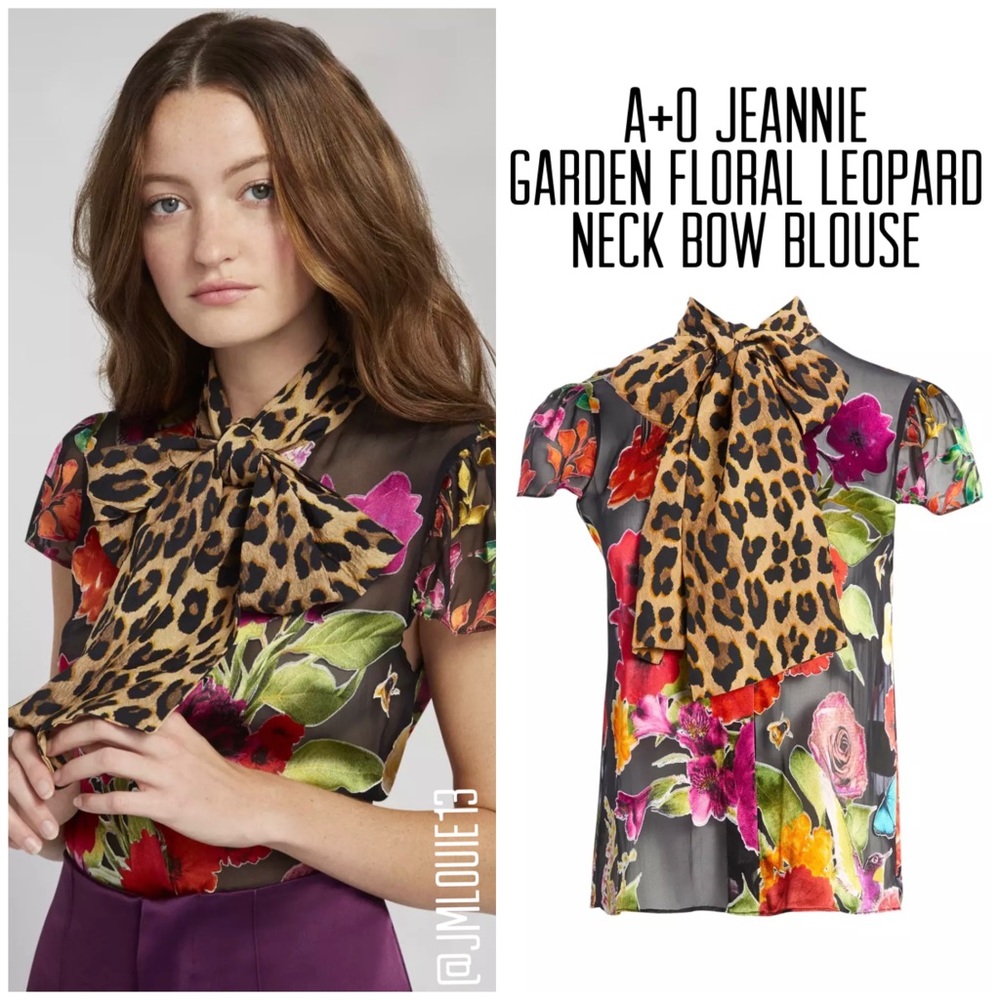 Alice + Olivia Jeannie Garden Floral Neck Bow Top